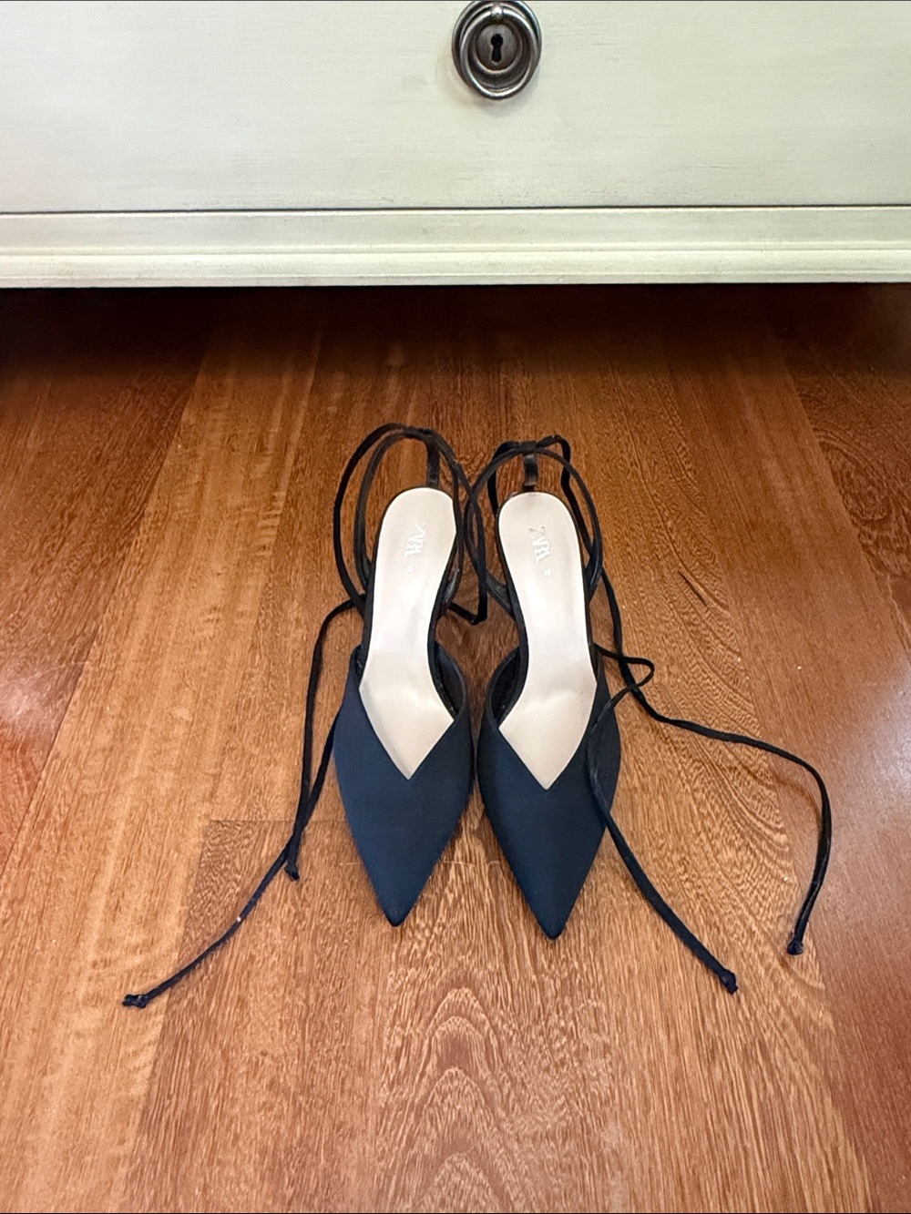 Zara Black Pointed Lace-Up Slingback Heels
